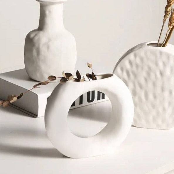 Enhabit Hollow Ceramic Vase - White - Modern Quests