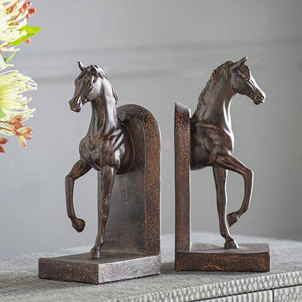 Enhabit Horse Bookends, Set of 2 - Vintage Brown