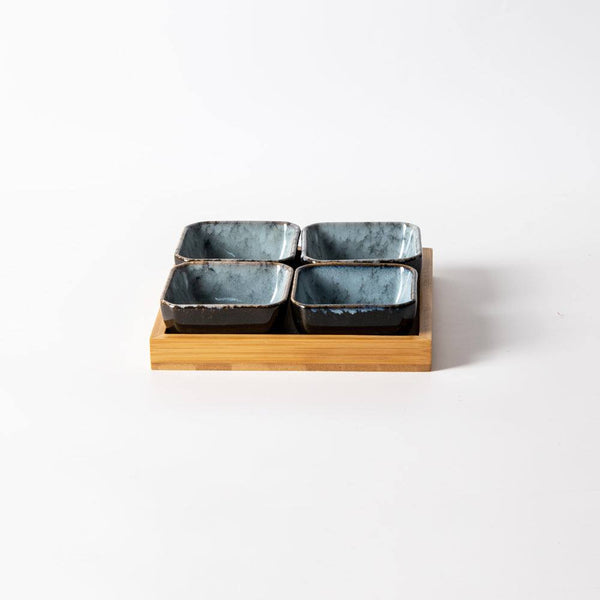Enhabit Island Small Serving Bowls with Wooden Tray, Set of 4