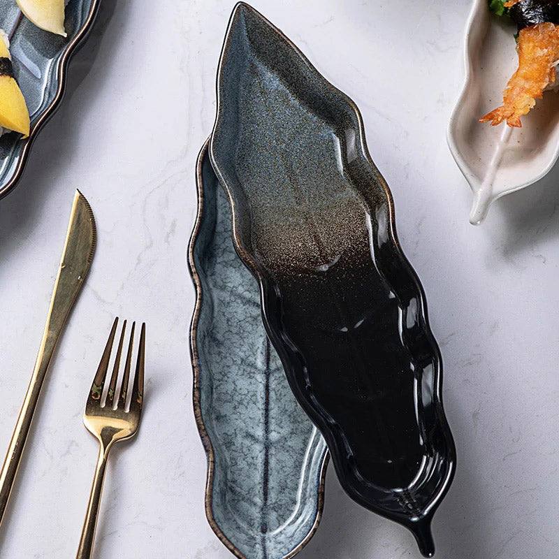 Enhabit Leaf Ceramic Serving Platter - Grey