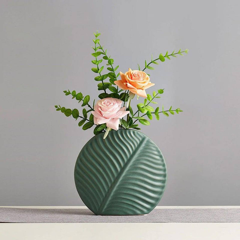 Enhabit Leaf Slim Ceramic Vase - Green - Modern Quests
