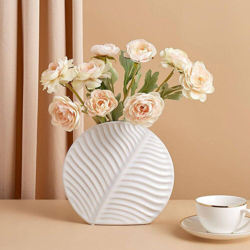 Enhabit Leaf Slim Ceramic Vase - White - Modern Quests