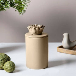 Enhabit Lotus Decorative Ceramic Jar - Beige