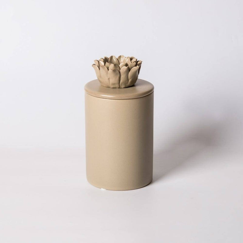 Enhabit Lotus Decorative Ceramic Jar - Beige