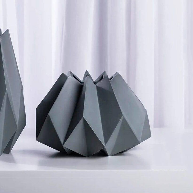 Enhabit Origami Porcelain Vase Short - Grey - Modern Quests