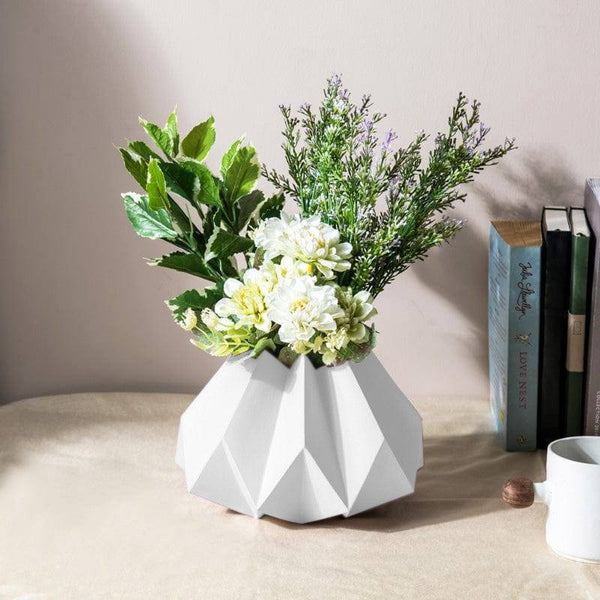 Enhabit Origami Porcelain Vase Short - White