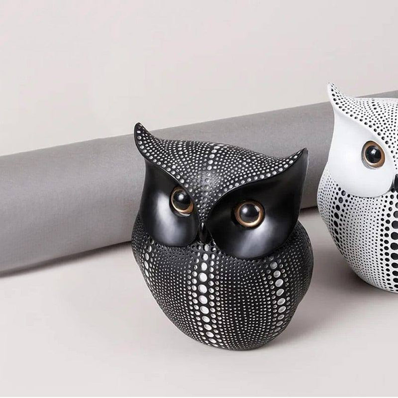 Enhabit Owl Resin Sculpture - Polka Black
