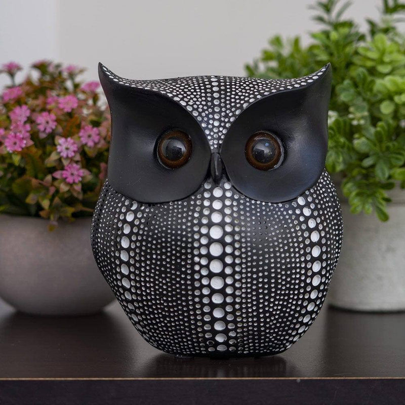 Enhabit Owl Resin Sculpture - Polka Black