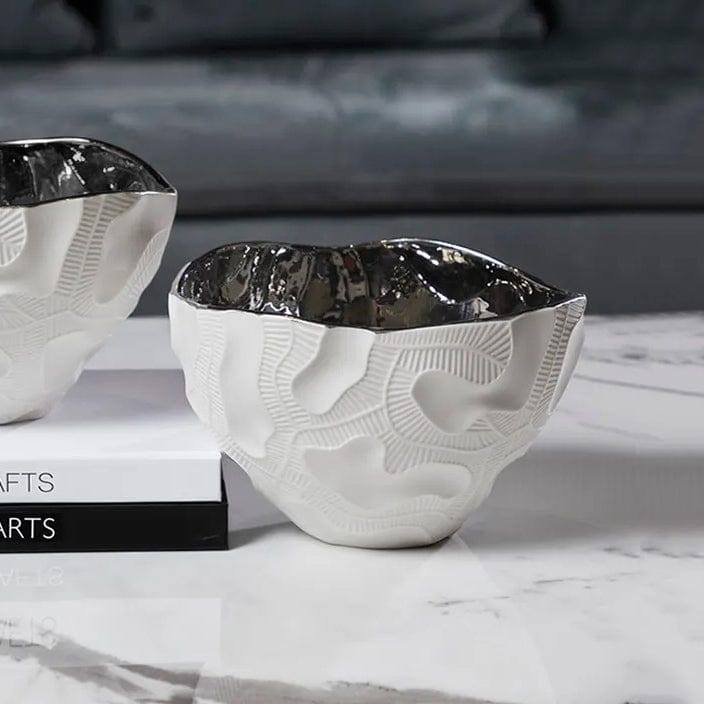 Enhabit Petra Textured Bowl - White Silver - Modern Quests