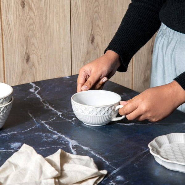 Enhabit Primrose Ceramic Cappuccino Cup - Chiffon White