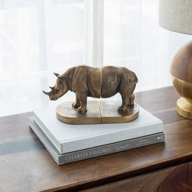 Enhabit Rhino Bookends, Set of 2 - Bronze