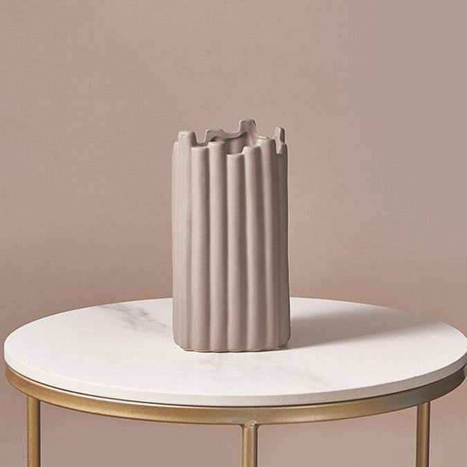 Enhabit Ribbed Ceramic Vase - Taupe