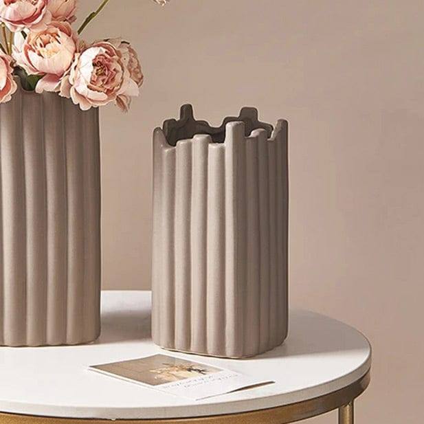 Enhabit Ribbed Ceramic Vase - Taupe - Modern Quests