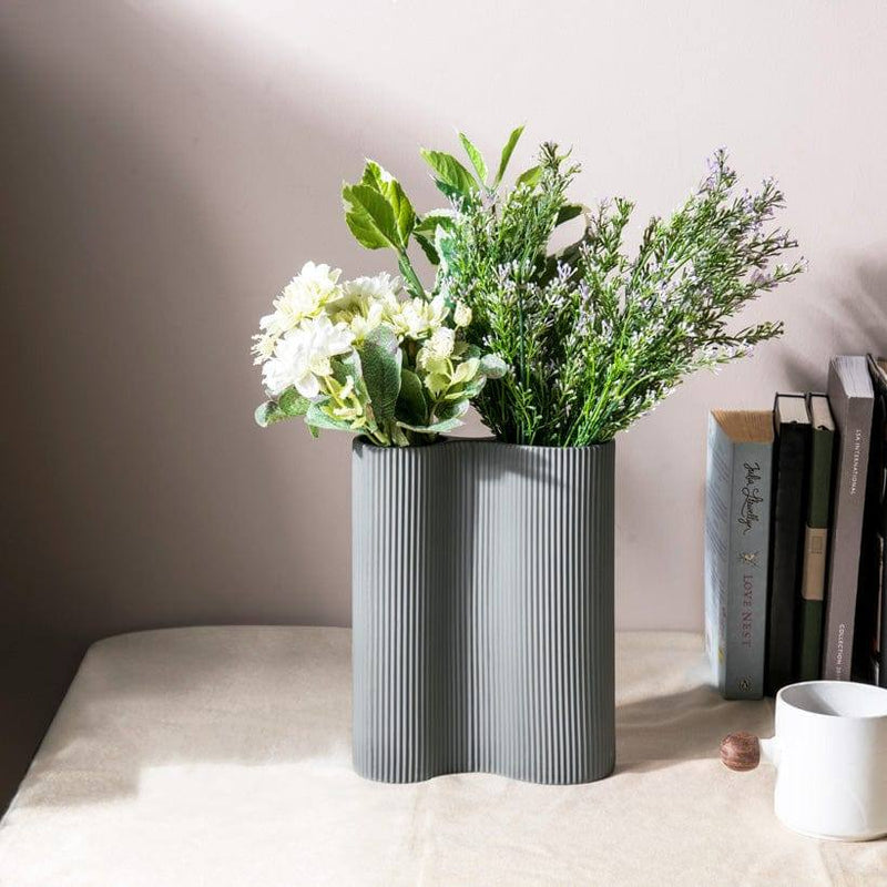 Enhabit Ribbed Duo Vase - Grey - Modern Quests