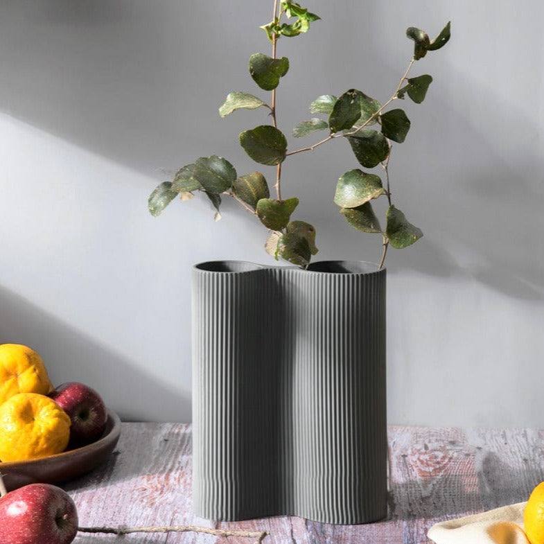 Enhabit Ribbed Duo Vase - Grey - Modern Quests