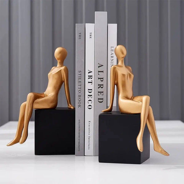 Enhabit Seated Bookends, Set of 2 - Black & Gold