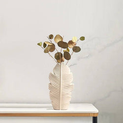 Enhabit Serrate Ceramic Slim Vase Medium - Beige