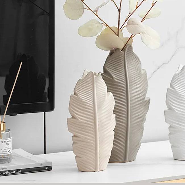 Enhabit Serrate Ceramic Slim Vase Medium - Beige - Modern Quests
