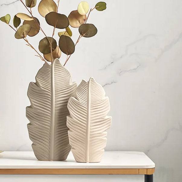 Enhabit Serrate Ceramic Slim Vase Medium - Beige