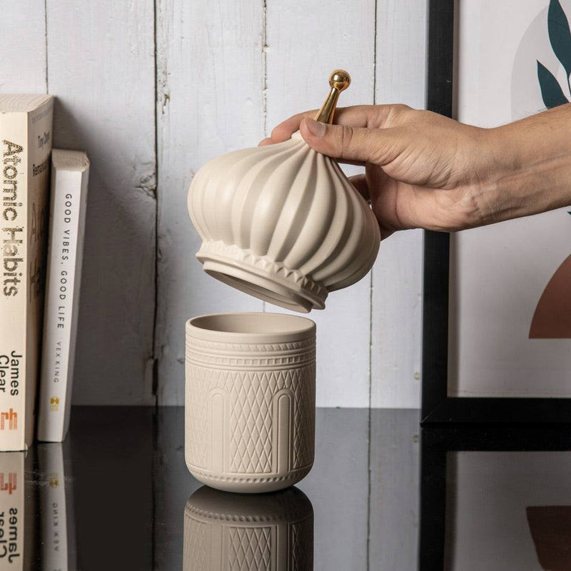 Enhabit Spire Ceramic Decorative Jar Medium - Beige