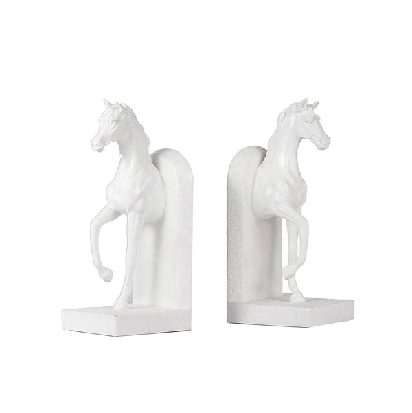Enhabit Striding Horses Bookends, Set of 2 - White