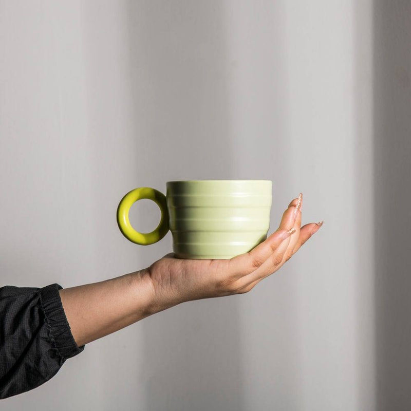 Enhabit Stripes Ceramic Cups, Set of 2 - Light Green - Modern Quests