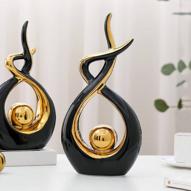 Enhabit Swirl Ceramic Sculpture - Black Gold