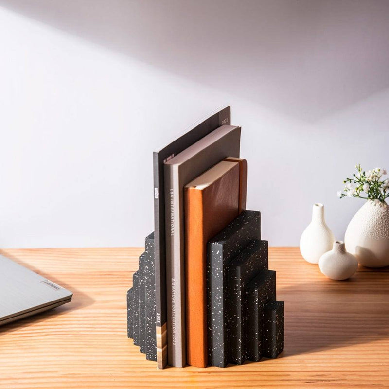 ESQ Living Accordion Bookends, Set of 2 - Speckled Black - Modern Quests