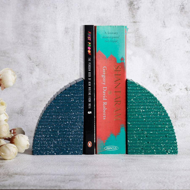 ESQ Living Arc Speckled Bookends, Set of 2 - Blue Green - Modern Quests