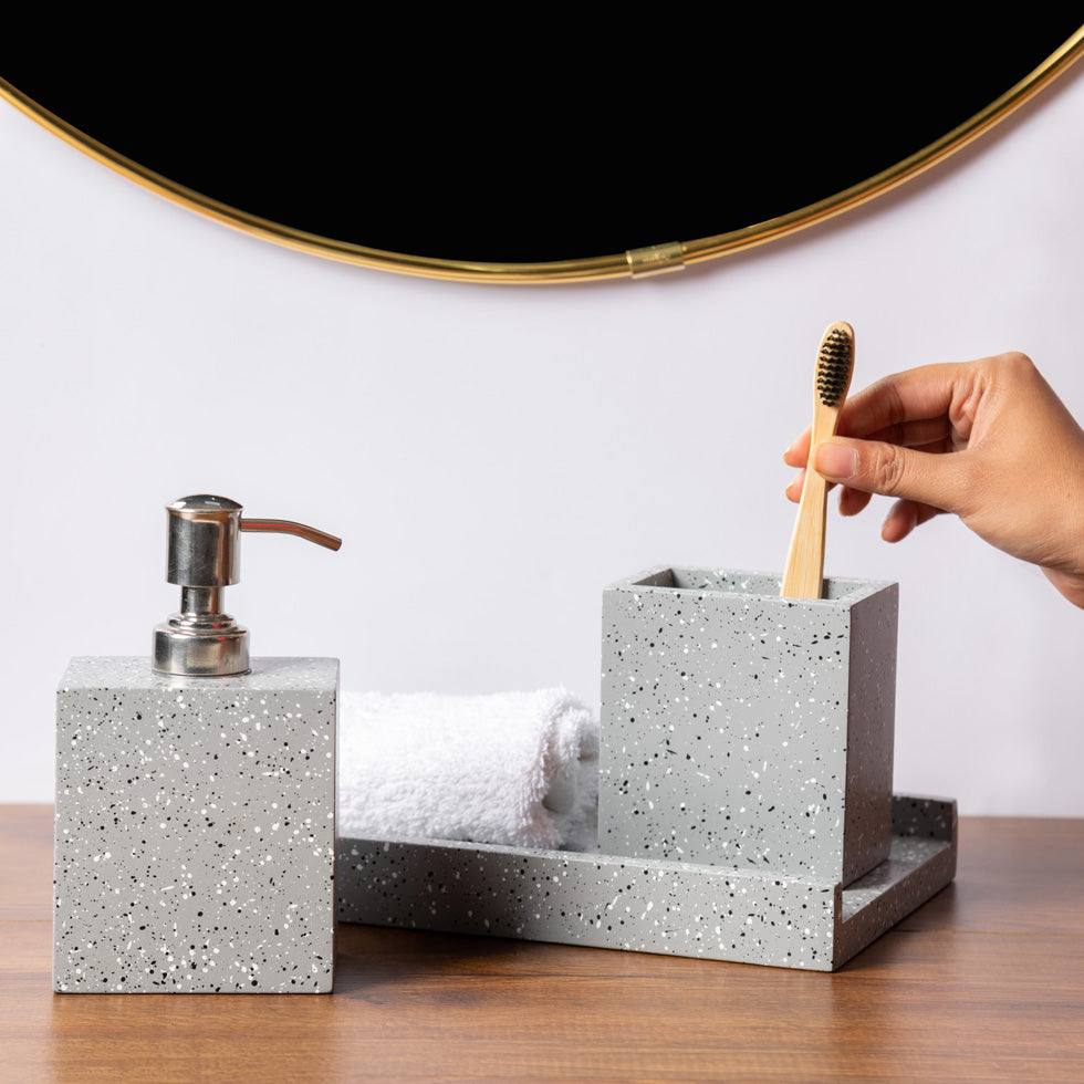 ESQ Living Baston 3piece Bathroom Set Speckled Grey Modern Quests