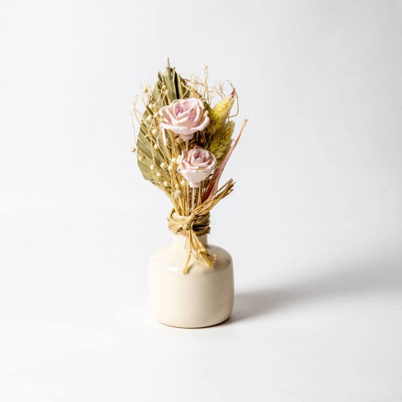 ESQ Living Ceramic Vase with Dried Bunch Medium - Beige Pink