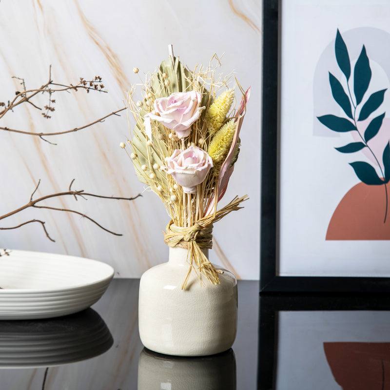 ESQ Living Ceramic Vase with Dried Bunch Medium - Beige Pink