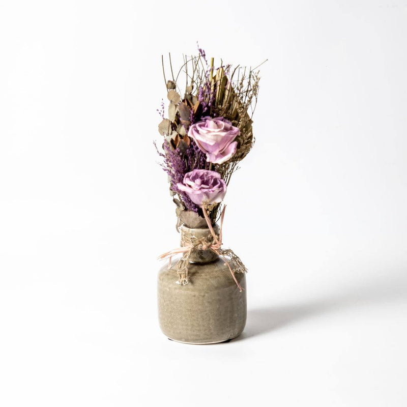 ESQ Living Ceramic Vase with Dried Bunch Medium - Purple Grey