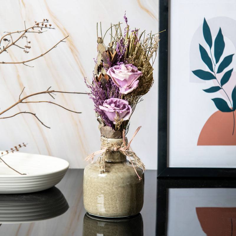 ESQ Living Ceramic Vase with Dried Bunch Medium - Purple Grey