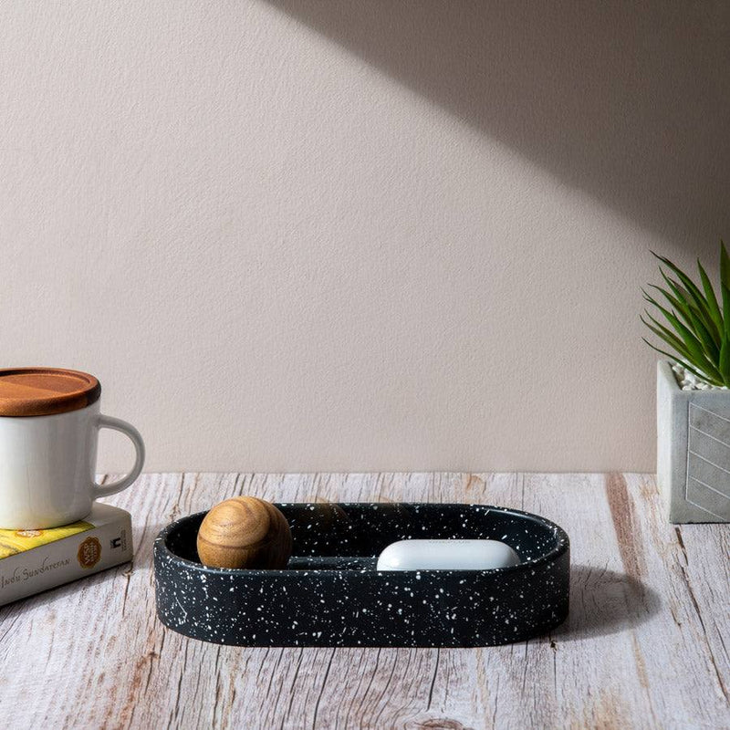 ESQ Living Concrete Oval Tray - Speckled Black - Modern Quests