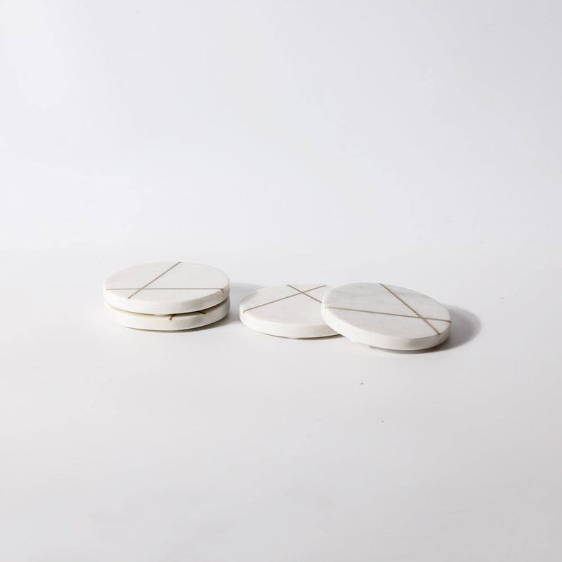 ESQ Living Cross Round Marble Coasters, Set of 4 - White & Gold