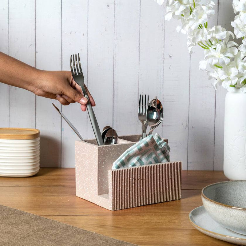 ESQ Living Dual Cutlery and Napkin Holder - Speckled Taupe