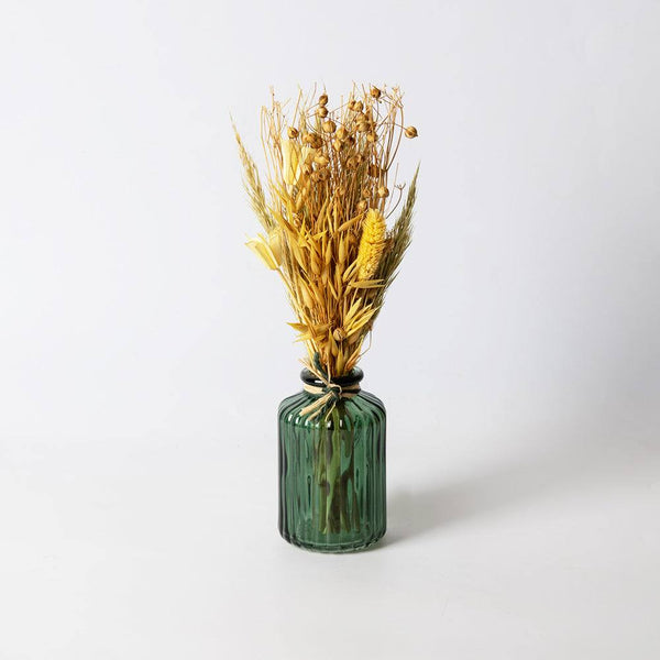 ESQ Living Glass Vase with Dried Bunch Small - Mustard Yellow