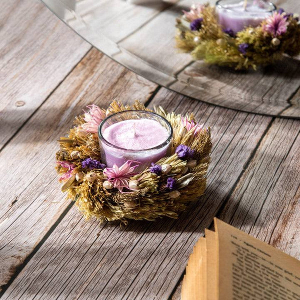 ESQ Living Halo Faux Flowers Decorative Candle - Pink & Purple