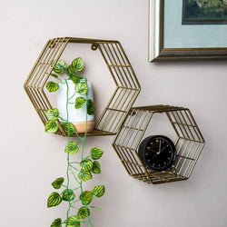 ESQ Living Hexagon Wall Shelves, Set of 2 - Gold - Modern Quests