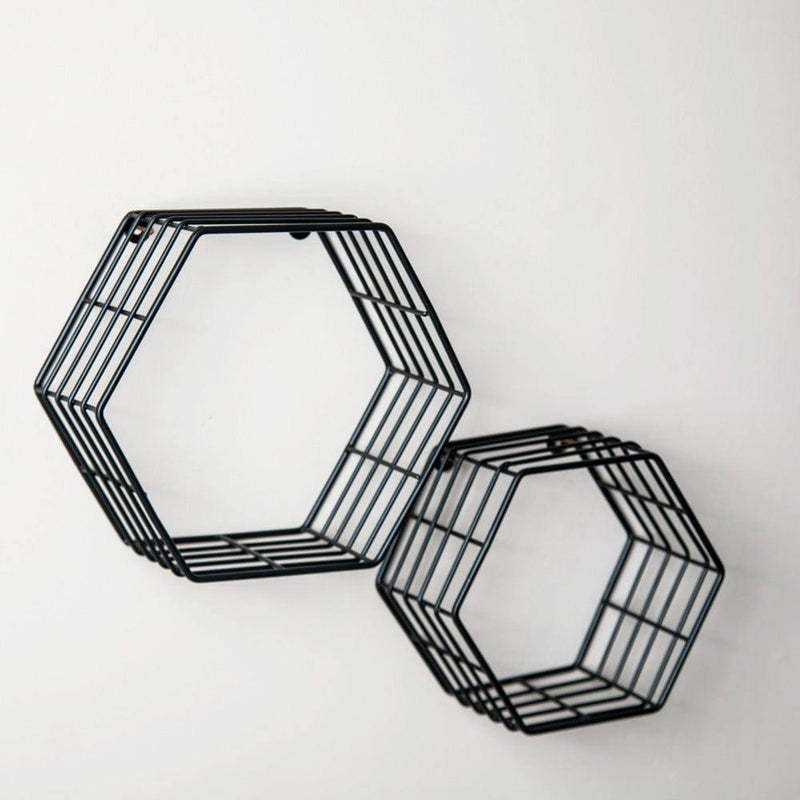 ESQ Living Hexagon Wall Shelves, Set of 2 Matte Black Modern Quests