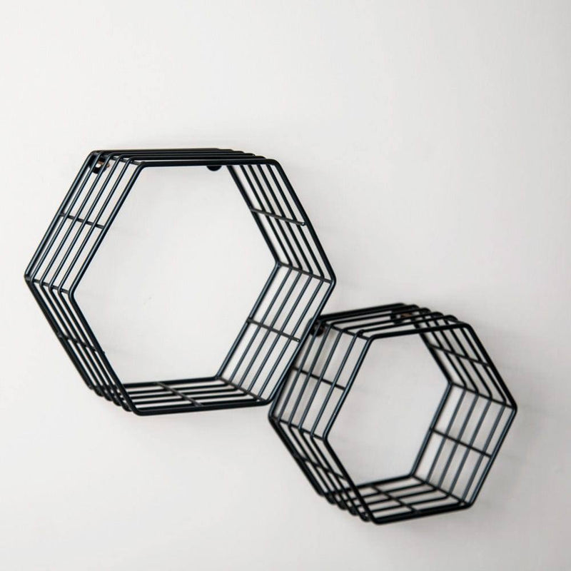 ESQ Living Hexagon Wall Shelves, Set of 2 - Matte Black - Modern Quests