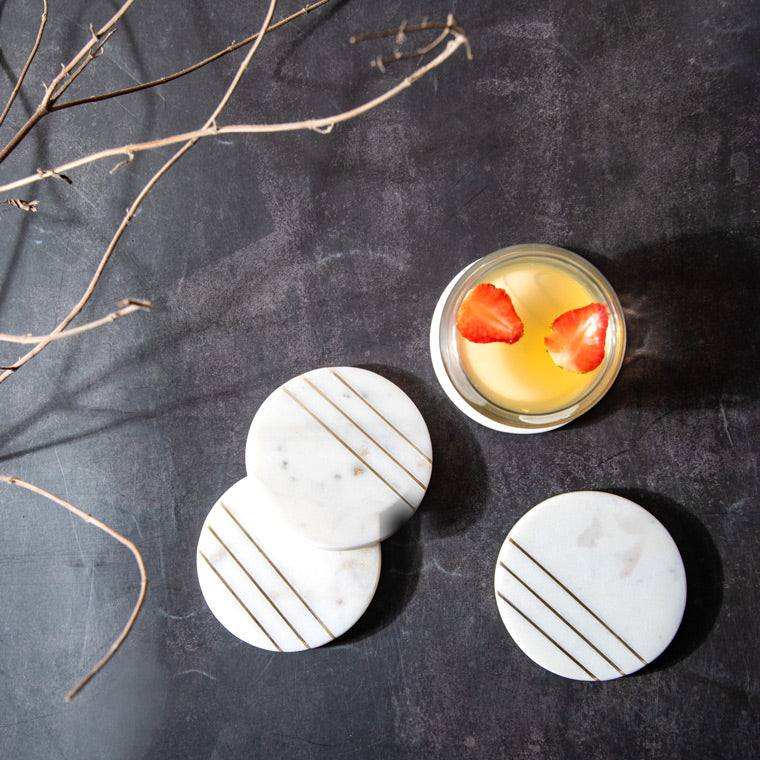 ESQ Living Iris Round Marble Coasters, Set of 4 - White & Gold
