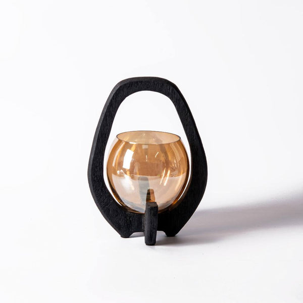 ESQ Living Nest Glass Lantern with Wooden Holder - Black