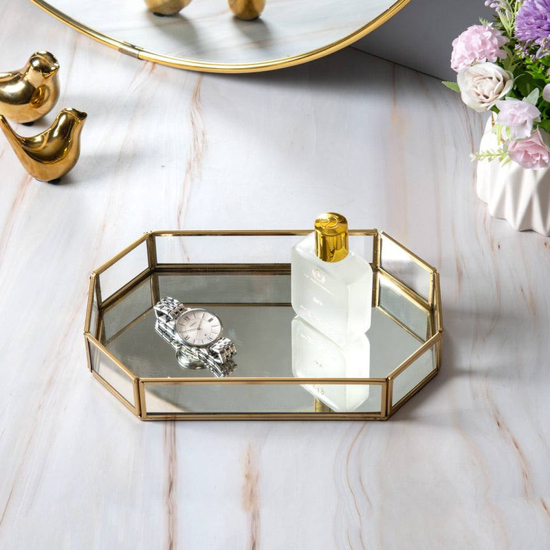 ESQ Living Octagon Glass Tray Medium - Gold
