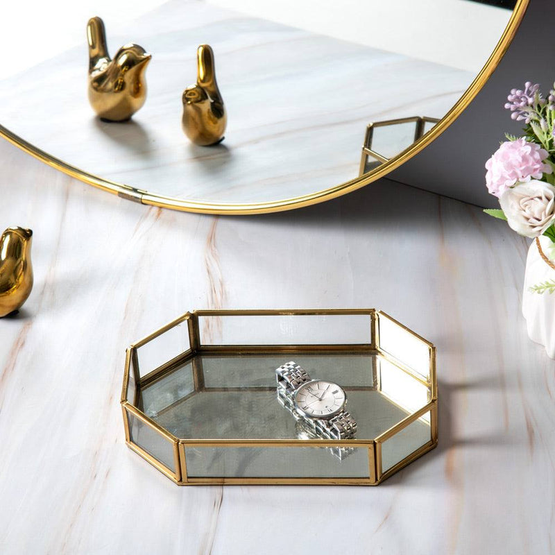 ESQ Living Octagon Glass Tray Small - Gold