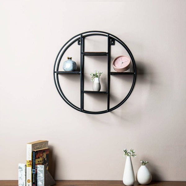 ESQ Living Orbit Wall Shelf - Black & Wood - Modern Quests