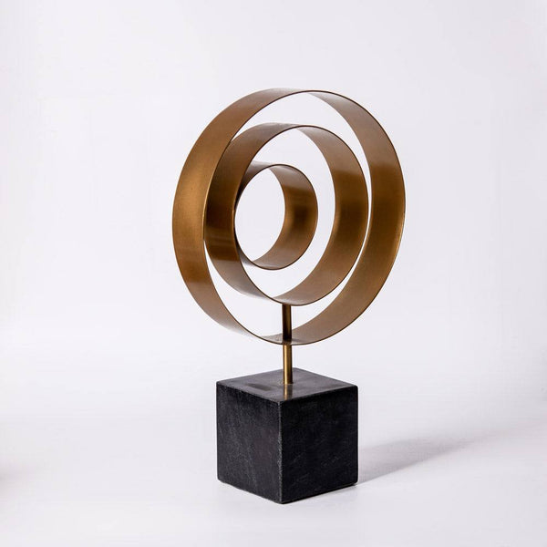 ESQ Living Swirl Metallic Sculpture with Marble Base - Black Gold