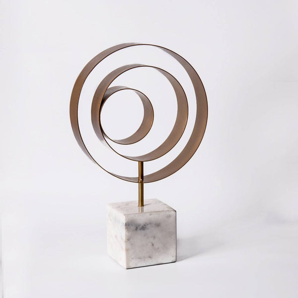 ESQ Living Swirl Metallic Sculpture with Marble Base - White Gold