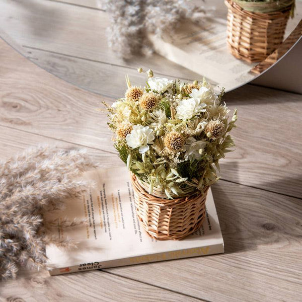 ESQ Living Willow Decorative Dried Floral Basket - White Beige